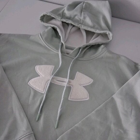 Under Armour UA Light Green Hoodie Pullover Sweatshirt Men's Medium Puffy Logo - Picture 6 of 10